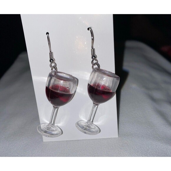 Jewelry - Earrings Wine Glass w/ Red Wine Dangle Lightweight Winery Party Drink Whimsical